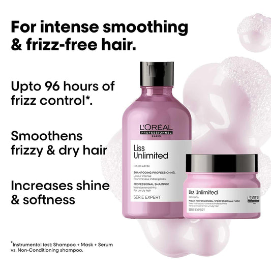 L'Oréal Professionnel Liss Unlimited Shampoo for Frizzy & Unruly Hair - 300ml | Intensive Smoothing Shampoo for Frizz-Control | Enriched with Pro-Keratin | Increases Softness & Shine