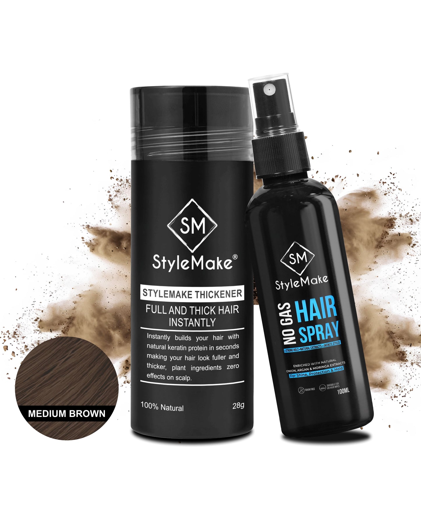 StyleMake Thickener Hair Fibers 28g + StyleMake Hair Lock Spray 100 ml — The Ultimate Duo