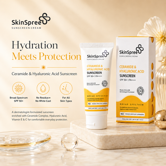SkinSpree Sunscreen SPF 50+ & PA++++ for UVA, UVB and Blue Light Protection | Non Comedogenic | No White Cast | Lightweight cream formula for men and women | 50gm