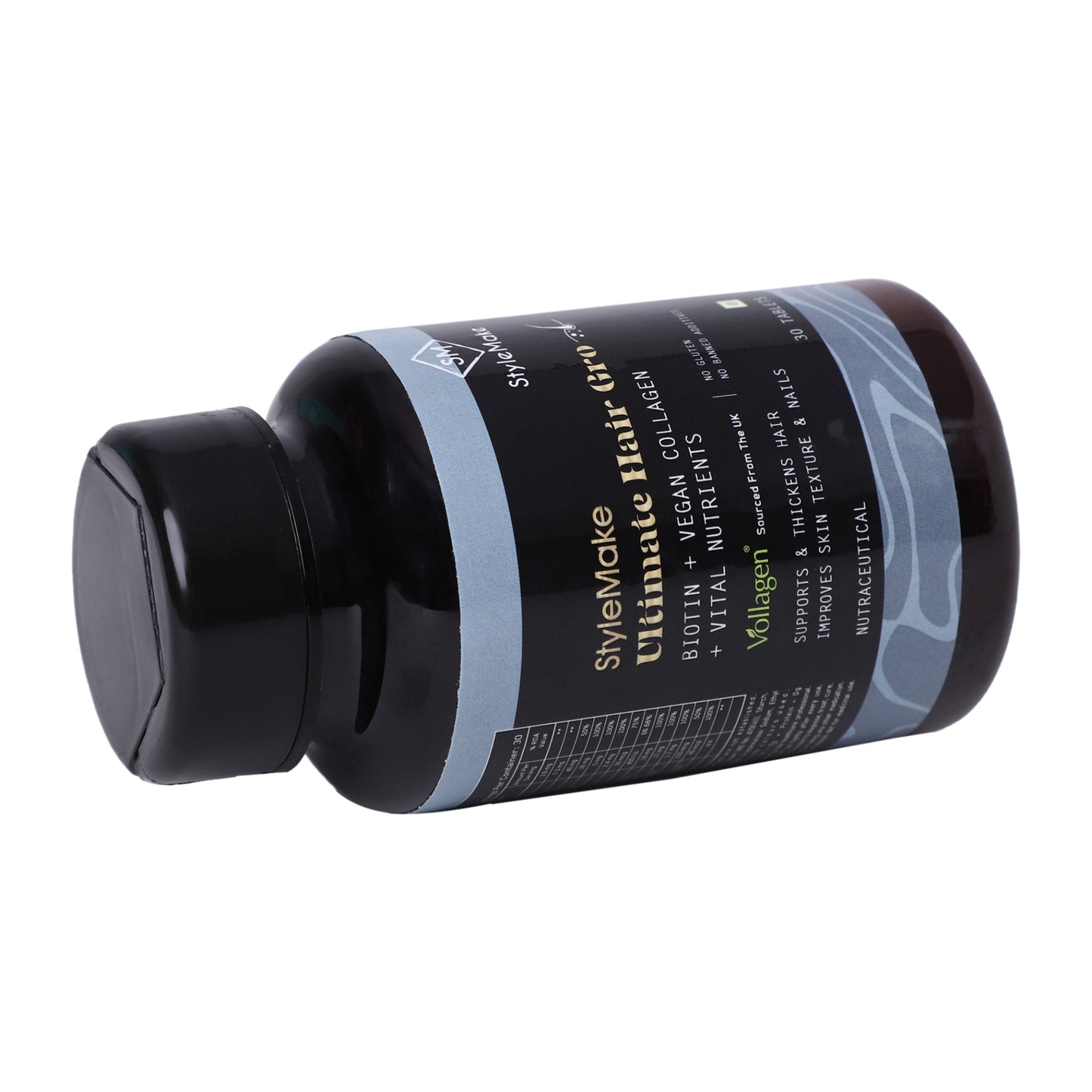 StyleMake Ultimate Hair Gro Vitamin for Men Biotin + Vegan Collagen from UK offers a powerful combination of clinically studied Biotin and UK sourced Vegan Collagen to reduce hair loss and promote regrowth. These tablets are designed to help support the health of men's scalp, nourish the hair follicles, and promote thicker, fuller locks.
