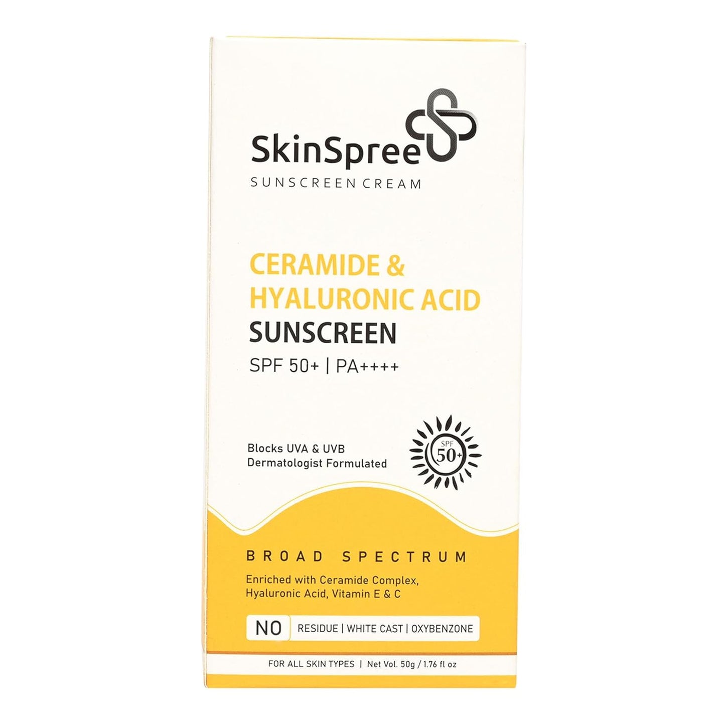SkinSpree Sunscreen SPF 50+ & PA++++ for UVA, UVB and Blue Light Protection | Non Comedogenic | No White Cast | Lightweight cream formula for men and women | 50gm