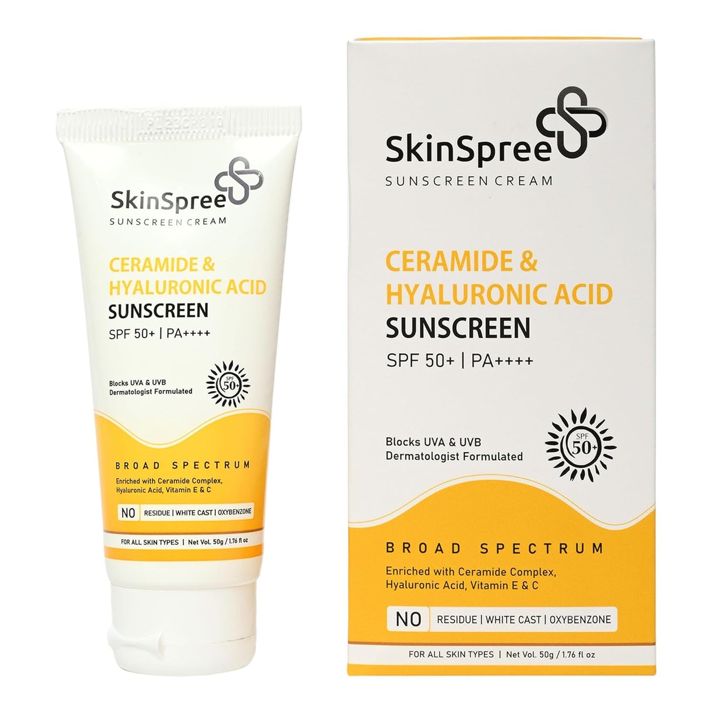 SkinSpree Sunscreen SPF 50+ & PA++++ for UVA, UVB and Blue Light Protection | Non Comedogenic | No White Cast | Lightweight cream formula for men and women | 50gm