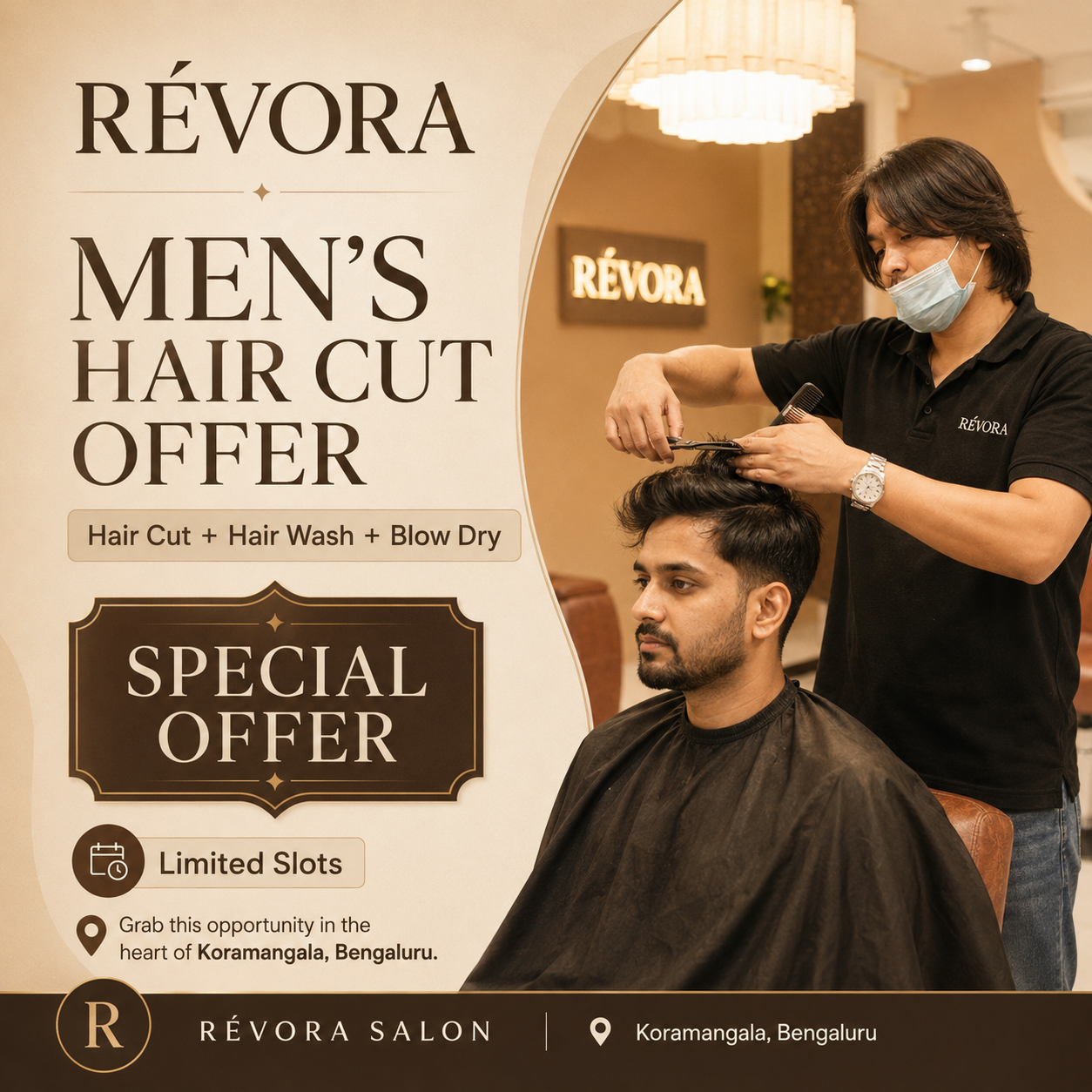 Men’s Hair Cut Offer – Hair Cut + Hair Wash + Blow Dry | Révora Salon Koramangala