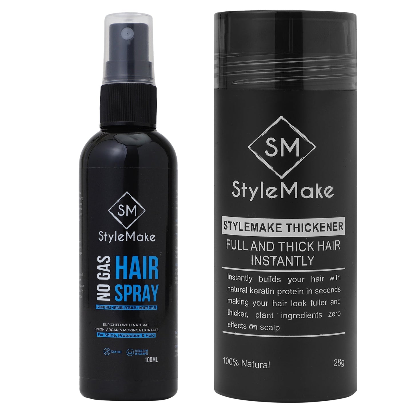 StyleMake Thickener Hair Fibers 28g + StyleMake Hair Lock Spray 100 ml — The Ultimate Duo