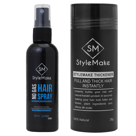 StyleMake Thickener Hair Fibers 28g + StyleMake Hair Lock Spray 100 ml — The Ultimate Duo